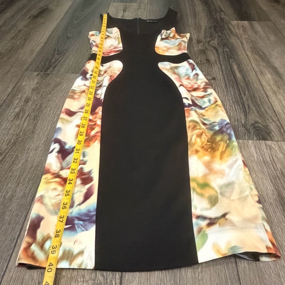 Black Halo Sheath Dress Sleeveless Color Block Floral Printed Fitted Size 2 - Picture 12 of 16